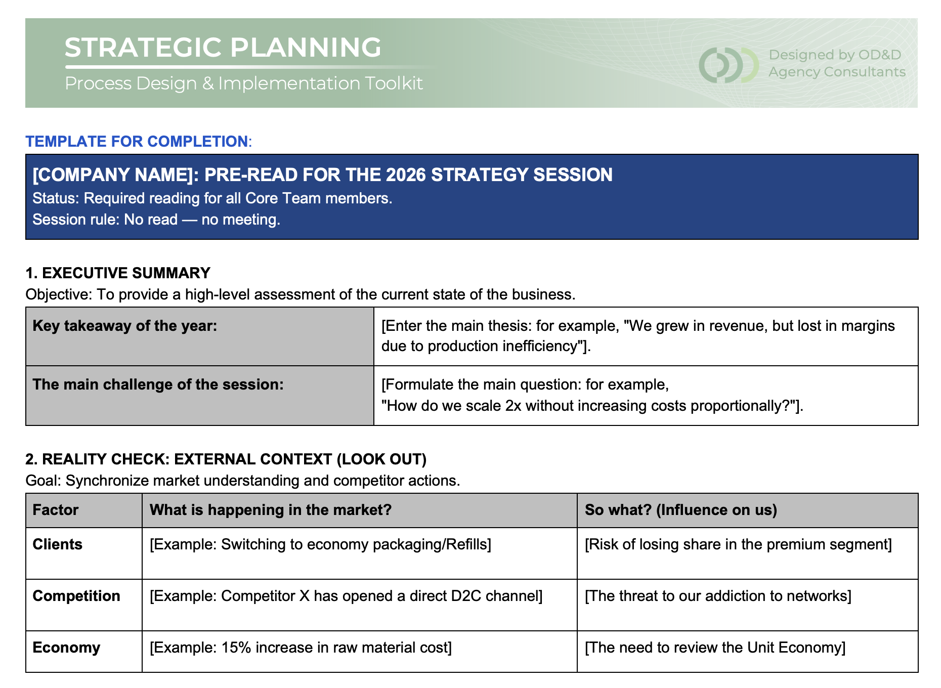 Pre-Read Document template
